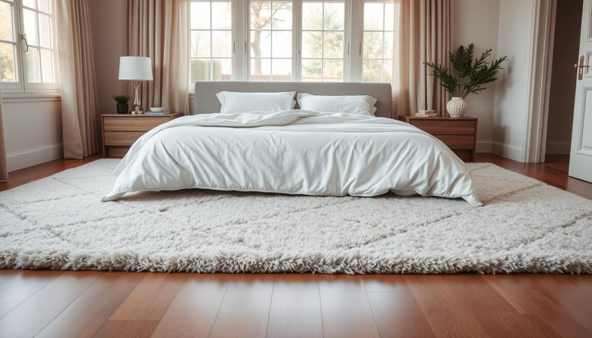 queen bed rug size